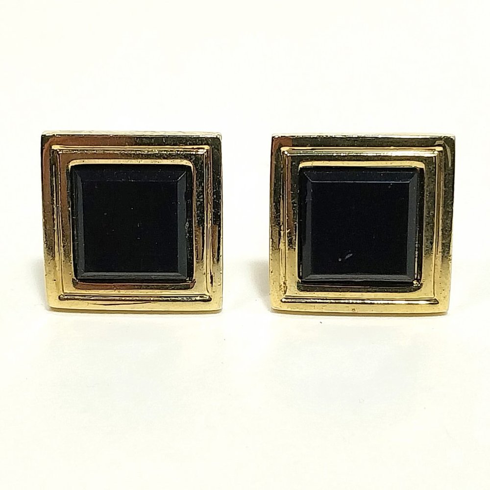 Vintage Black And Gold Tone Cufflinks CLASSIC Men's Formal Wear Accessory #1289